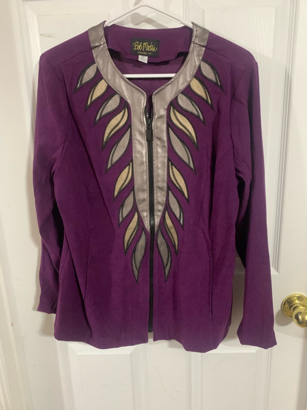 Bob Mackie Purple Jacket with Metallic Trim and Cutout Leaf Motif